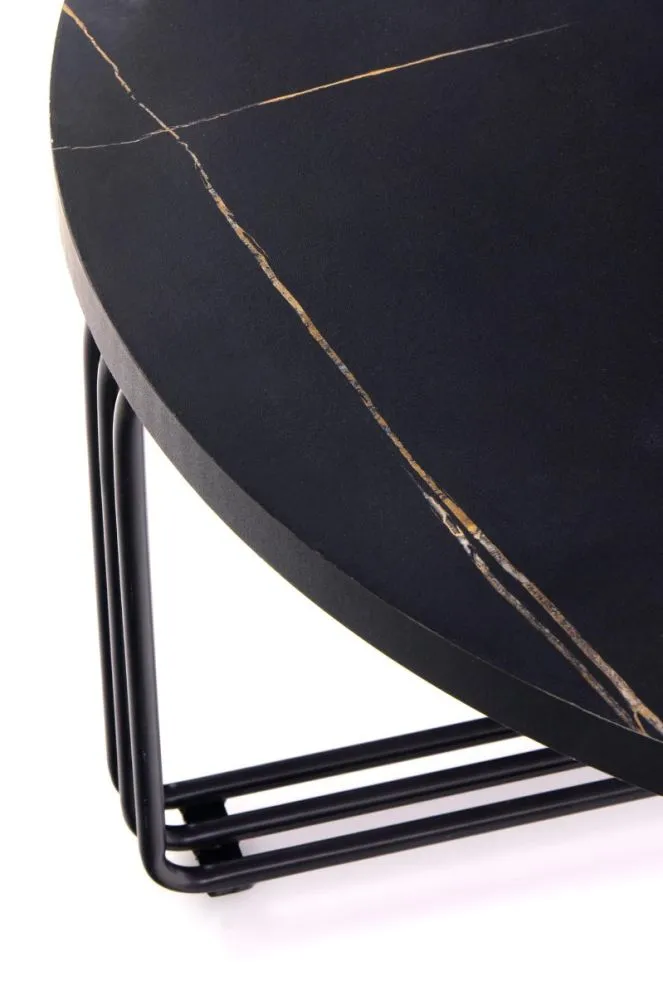 Stolik kawowy ANTICA 80x80 czarny marmur/czarny okrągły do salonu | MIRAT. styl GLAMOUR, LOFT