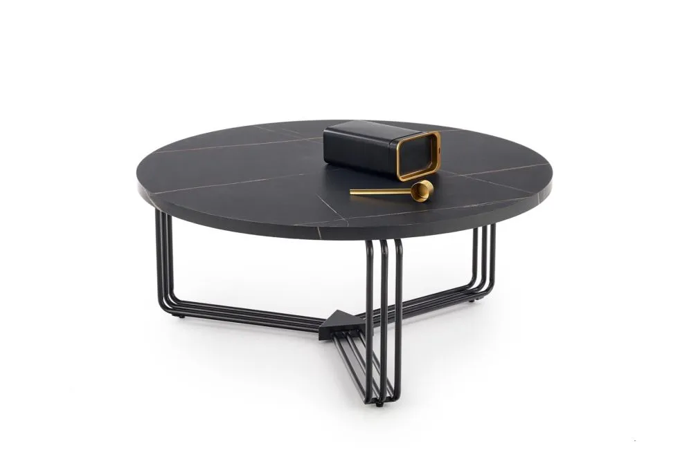 Stolik kawowy ANTICA 80x80 czarny marmur/czarny okrągły do salonu | MIRAT. styl GLAMOUR, LOFT