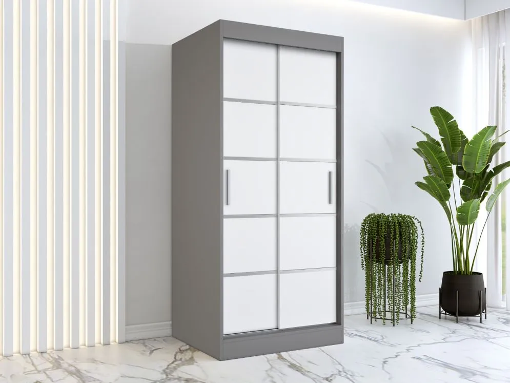 Szafa przesuwna MODUO COMFORT 90 antracyt/biała mat z ozdobnymi listwami | MIRAT. w stylu kolekcja MODUO COMFORT