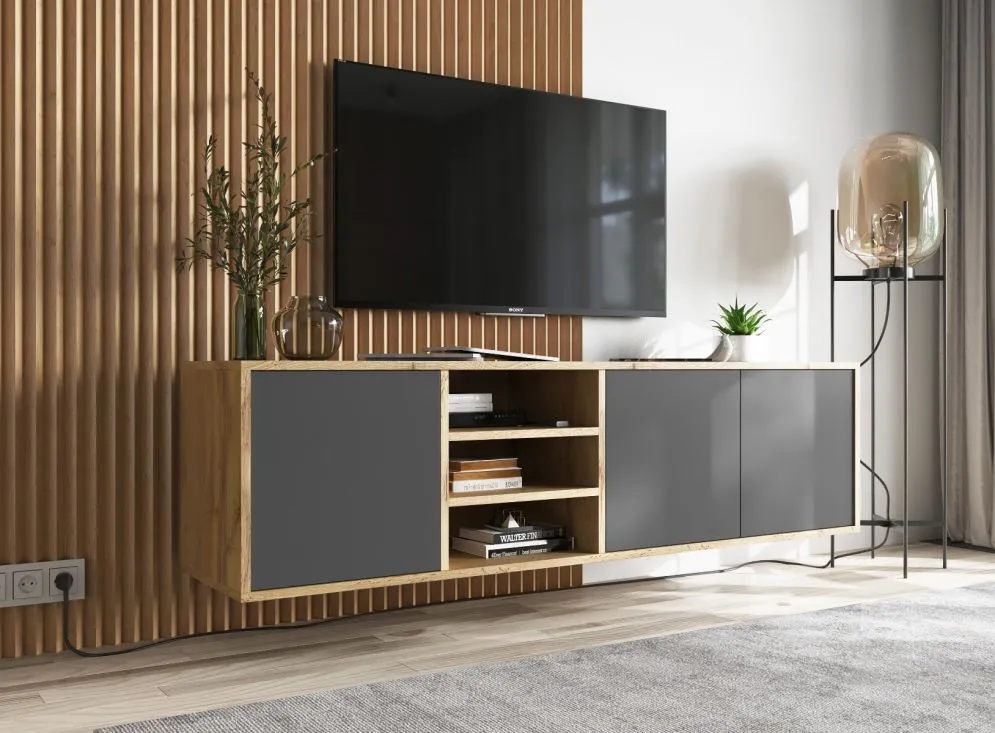 Szafka RTV NILA 2 150 dąb wotan/grafit mat wisząca | MIRAT. styl LOFT kolekcja NILA