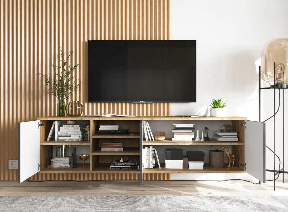 Szafka RTV NILA 2 150 dąb wotan/grafit mat wisząca | MIRAT. styl LOFT kolekcja NILA
