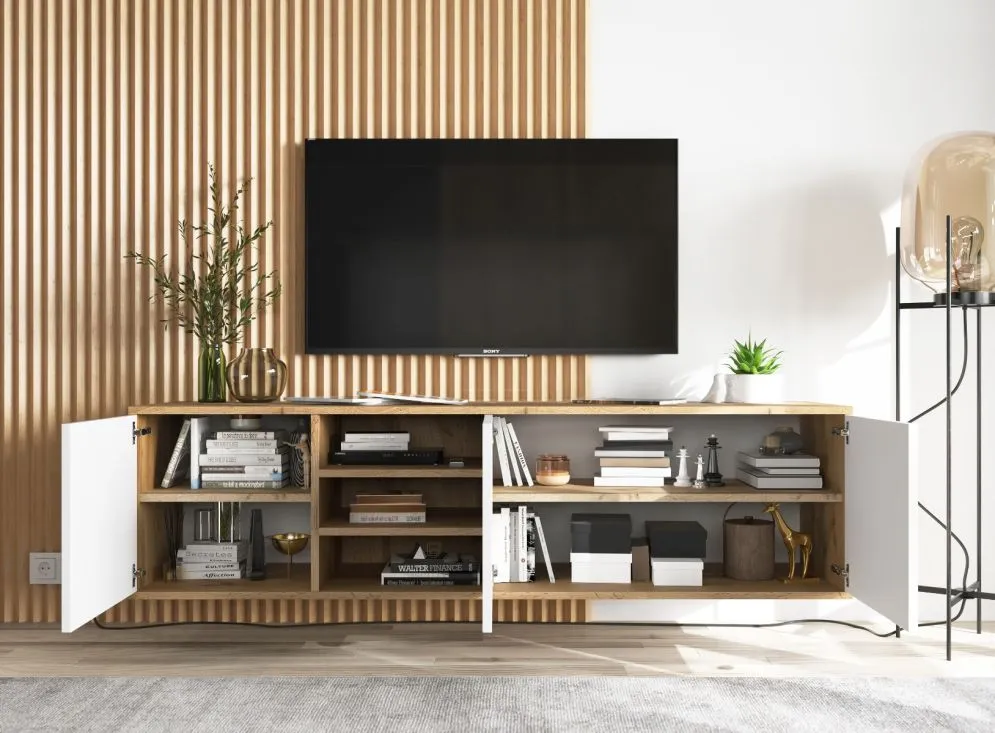 Szafka RTV NILA 2 150 dąb wotan/biała mat wisząca | MIRAT. styl LOFT kolekcja NILA