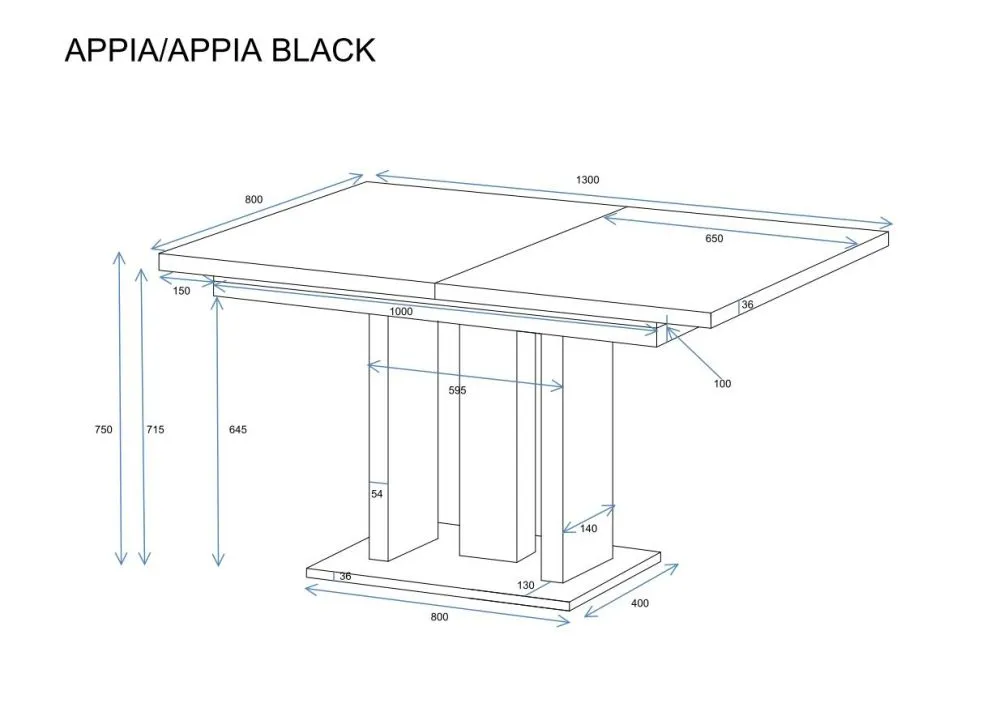 Stół rozkładany APPIA BLACK 130(210)x80 dąb natura/czarny do jadalni | MIRAT. styl LOFT