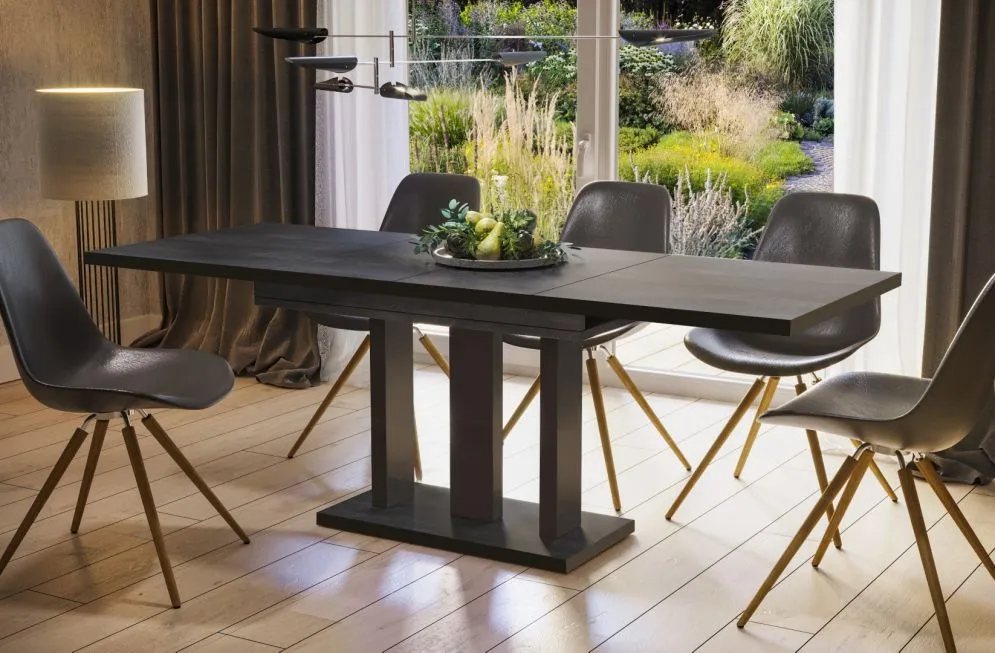 Stół rozkładany APPIA BLACK 130(210)x80 beton ciemny/czarny polskiej produkcji | MIRAT. styl LOFT