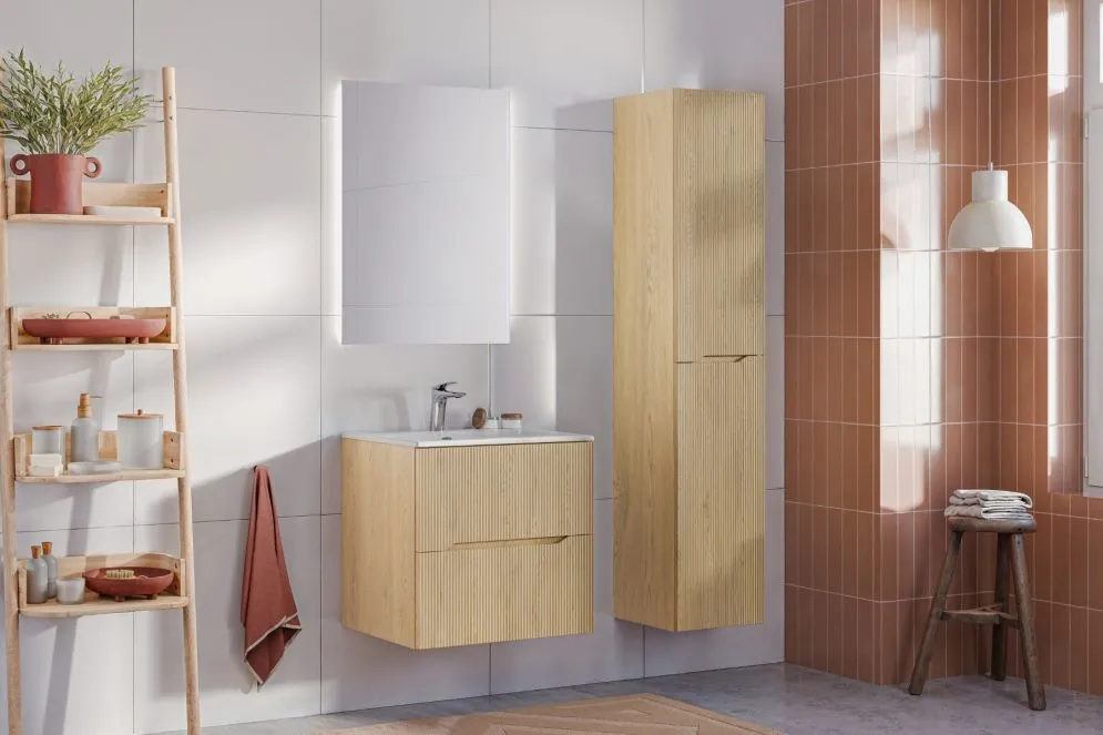 Szafka pod umywalkę NORDIC CREMONA 2S 60cm dąb cremona wisząca I sklep meblowy MIRAT. styl RYFLOWANY, SKANDYNAWSKI kolekcja CD-NORDIC