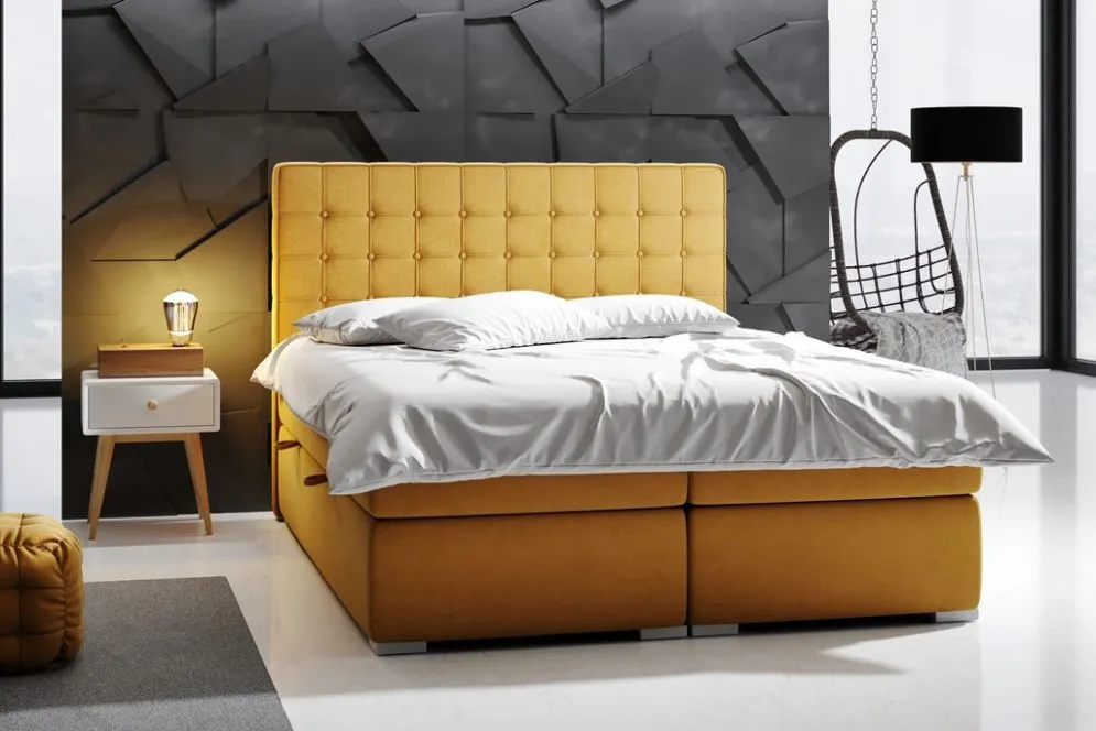 Łóżko kontynentalne REZEN 180 zielone velvet tapicerowane aksamitem | MIRAT. styl GLAMOUR
