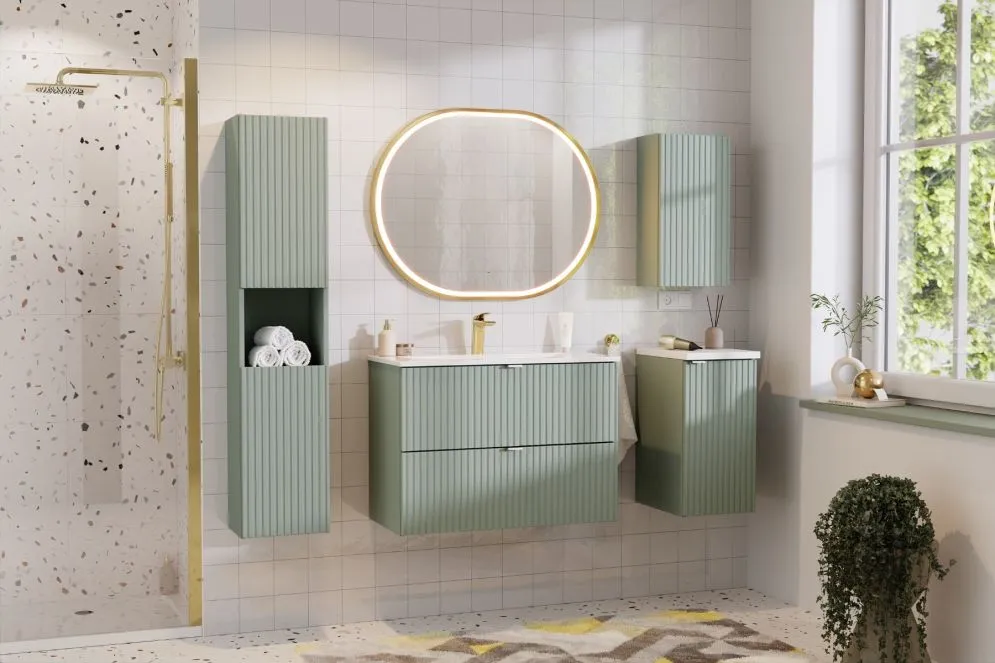 Szafka pod umywalkę LINE REED GREEN D 82-80-2S zielona wisząca I sklep meblowy MIRAT. styl RYFLOWANY