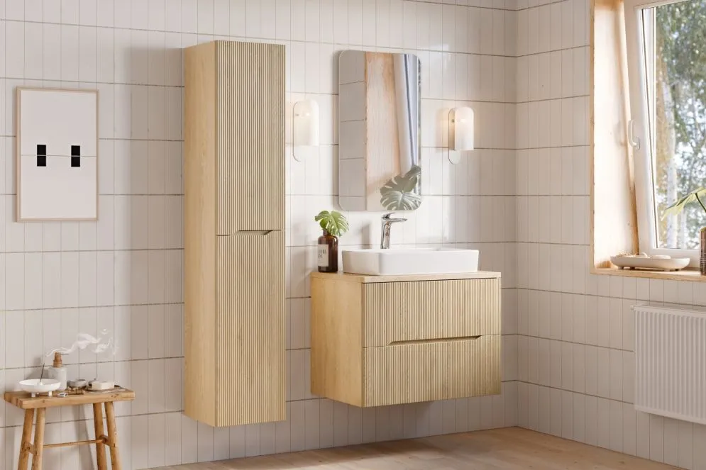 Szafka pod umywalkę NORDIC CREMONA 2S 80cm dąb cremona do łazienki I sklep meblowy MIRAT. styl RYFLOWANY, SKANDYNAWSKI kolekcja CD-NORDIC