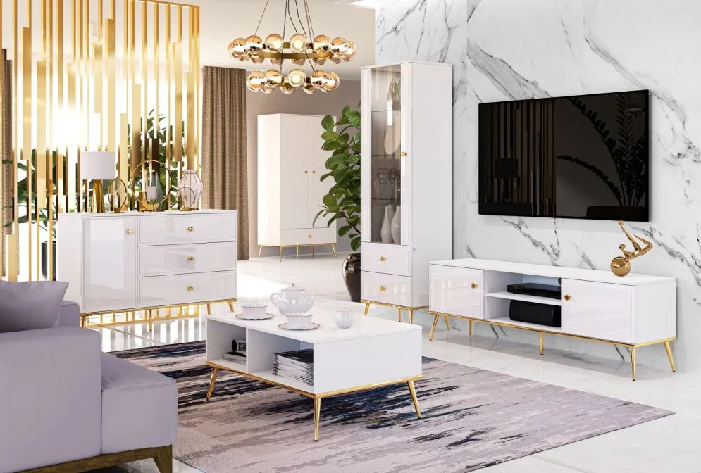 Komoda GALENA 1D3S biały połysk elegancka w stylu glamour I sklep meblowy MIRAT. styl GLAMOUR kolekcja GALENA