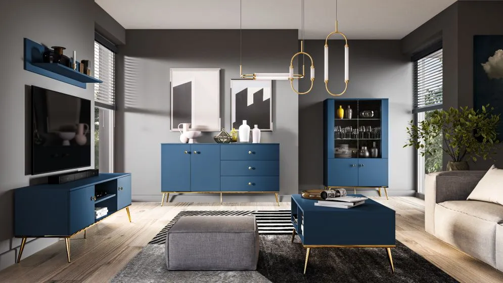 Komoda BLU 2D3S granatowa trzyszufladowa nowoczesna I sklep meblowy MIRAT. styl GLAMOUR kolekcja BLU