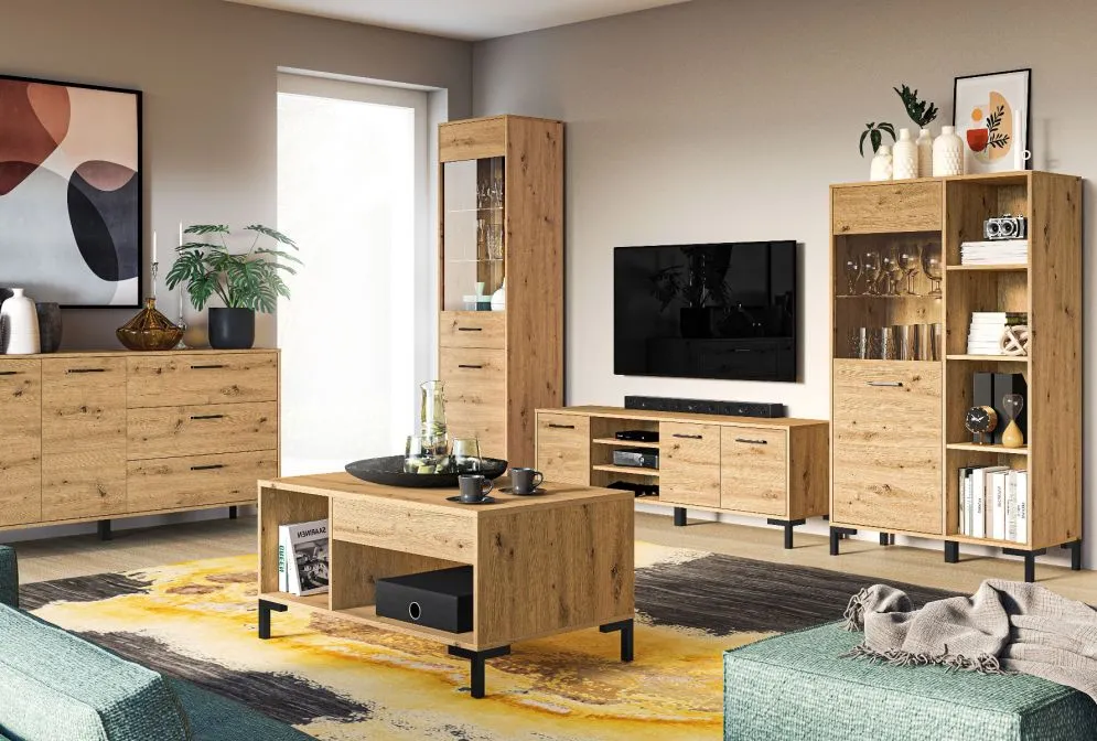 Ława NIKOLA 100x60 dąb artisan z półkami do salonu I sklep meblowy MIRAT. styl LOFT