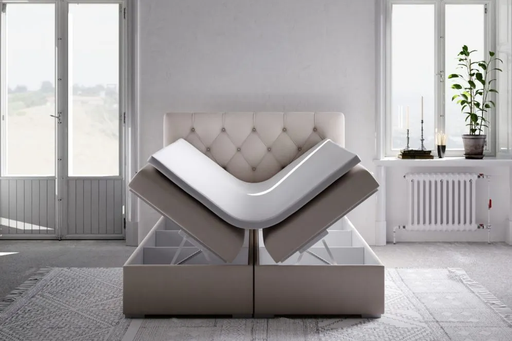 Łóżko kontynentalne INTENSO 140 jasno szare velvet do sypialni w stylu loft | MIRAT. w stylu GLAMOUR kolekcja