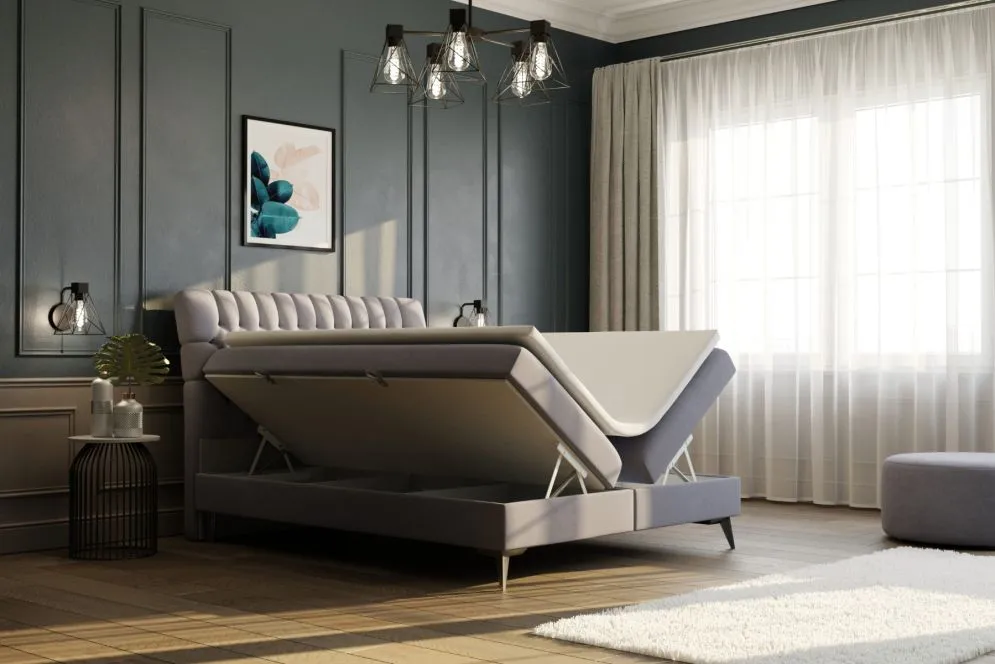 Łóżko kontynentalne BETAFO 160 granatowe velvet do sypialni | MIRAT. styl GLAMOUR