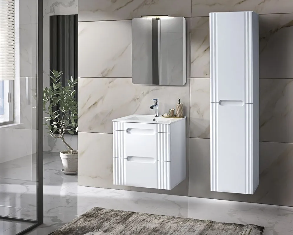 Szafka pod umywalkę FIJI WHITE 82 60cm biała frezowany pochwyt I sklep meblowy MIRAT. styl RYFLOWANY, SKANDYNAWSKI
