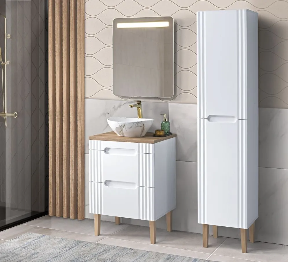 Szafka pod umywalkę FIJI WHITE 82 60cm biała frezowany pochwyt I sklep meblowy MIRAT. styl RYFLOWANY, SKANDYNAWSKI