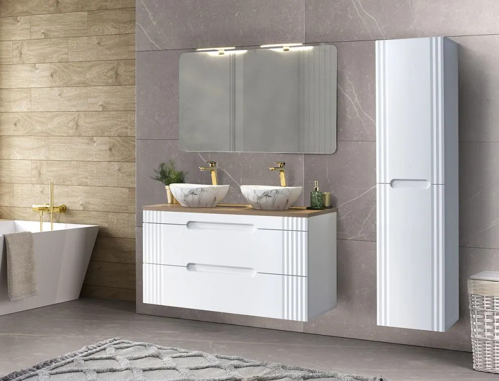 Szafka pod umywalkę FIJI WHITE 82 120cm biała wisząca I sklep meblowy MIRAT. styl RYFLOWANY, SKANDYNAWSKI kolekcja FIJI