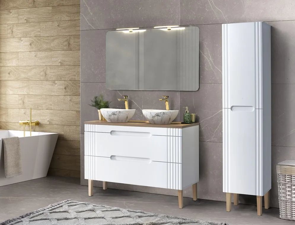 Szafka pod umywalkę FIJI WHITE 82 120cm biała wisząca I sklep meblowy MIRAT. styl RYFLOWANY, SKANDYNAWSKI kolekcja FIJI