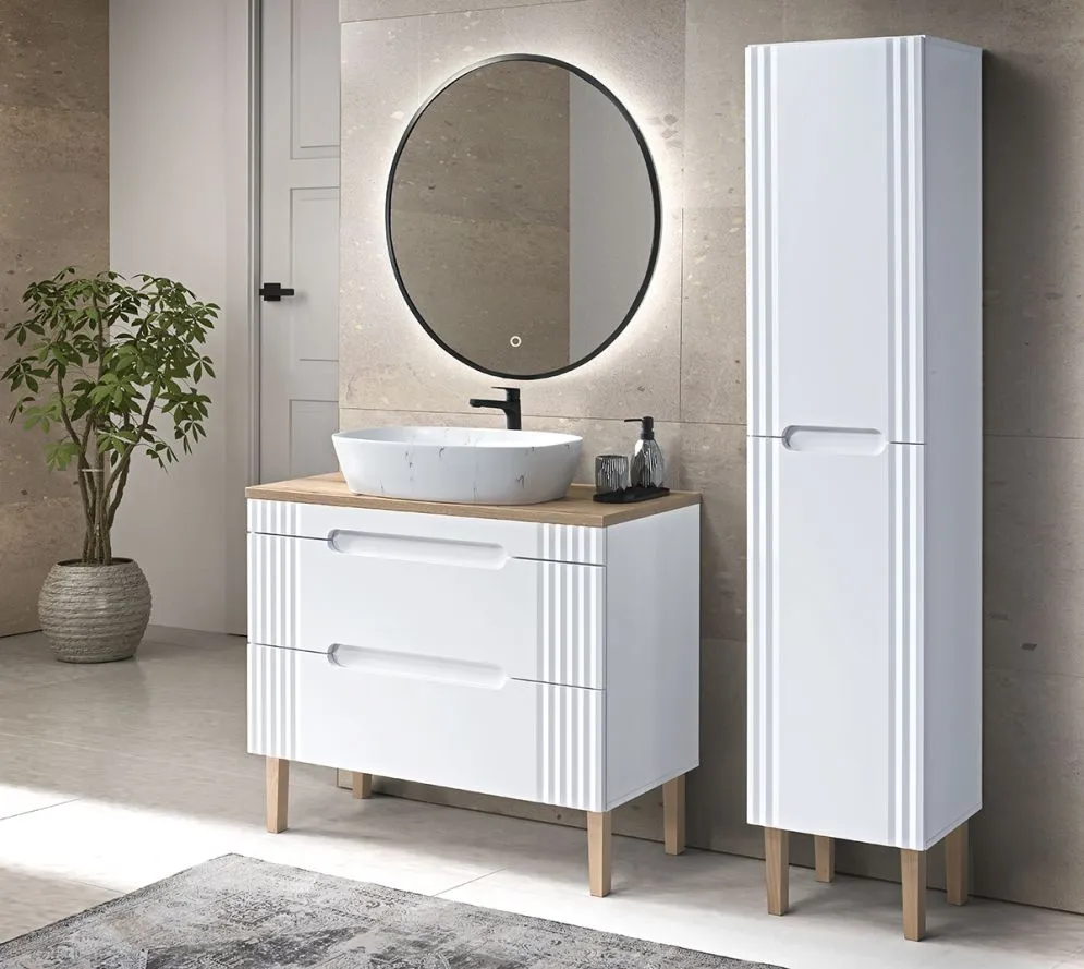Szafka pod umywalkę FIJI WHITE 82 100cm biała wisząca I sklep meblowy MIRAT. styl RYFLOWANY, SKANDYNAWSKI
