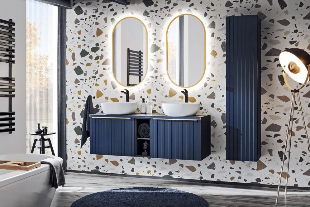 Szafka łazienkowa SANTA FE DEEP BLUE 80 niebieska indigo z lustrem COMAD | MIRAT. styl GLAMOUR, LOFT kolekcja SANTA FE DEEP BLUE