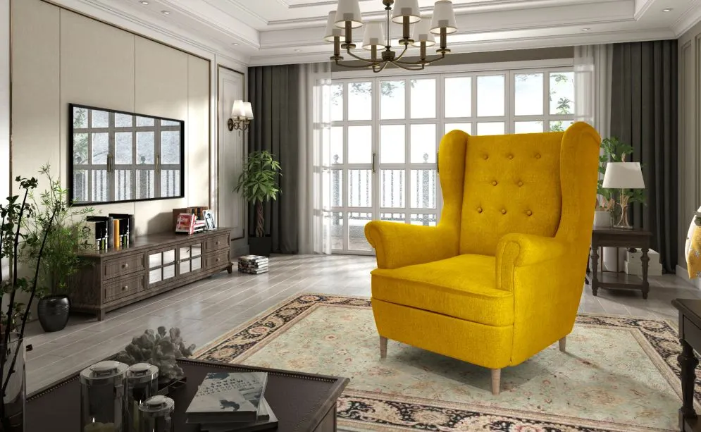 Fotel uszak AROS żółty tapicerowany tkaniną | MIRAT. w stylu GLAMOUR kolekcja