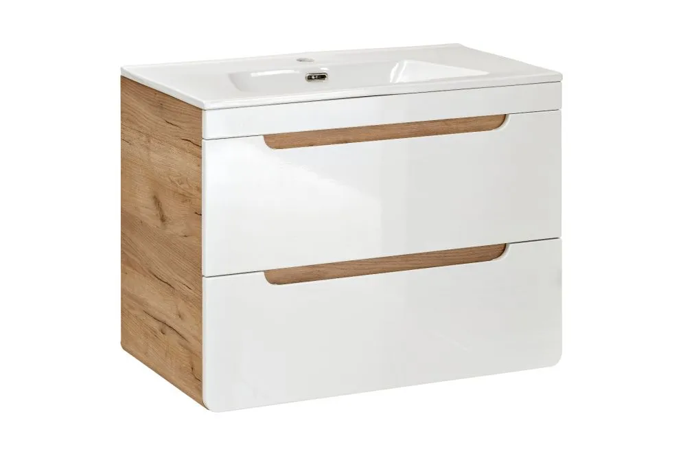 Szafka pod umywalkę ARUBA 60 cm biała/dąb wisząca | MIRAT. w stylu kolekcja ARUBA
