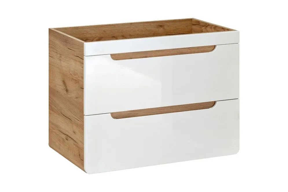 Szafka pod umywalkę ARUBA 80 cm biała połysk/dąb wisząca | MIRAT. w stylu  kolekcja ARUBA