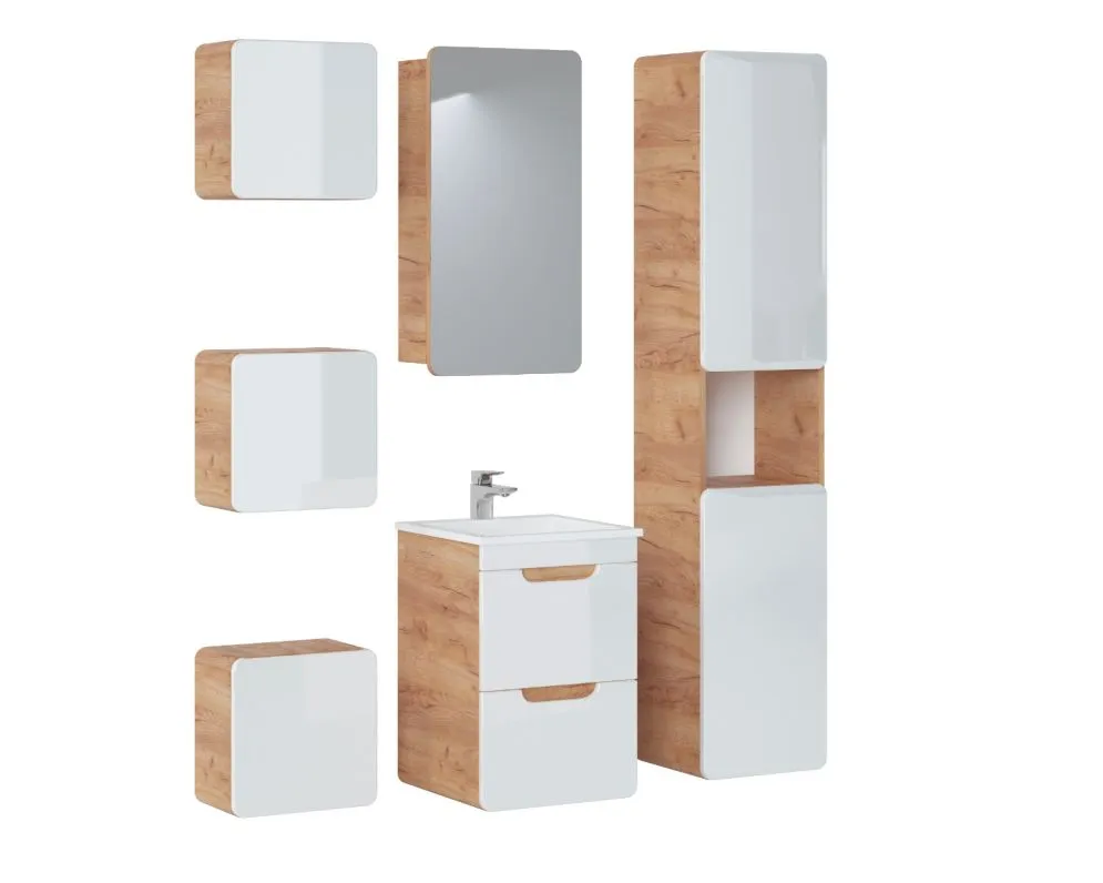 Szafka pod umywalkę ARUBA 40 cm biała/dąb z szufladami | MIRAT. w stylu  kolekcja ARUBA
