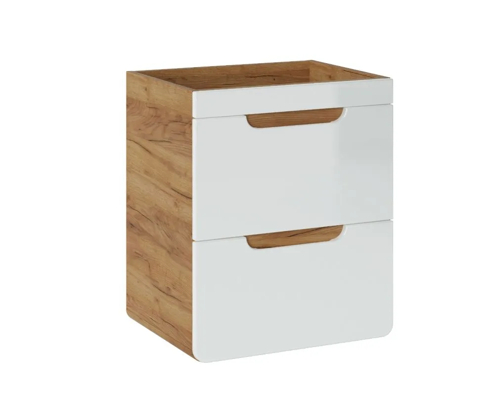 Szafka pod umywalkę ARUBA 50 cm biała połysk/dąb wisząca | MIRAT. w stylu  kolekcja ARUBA