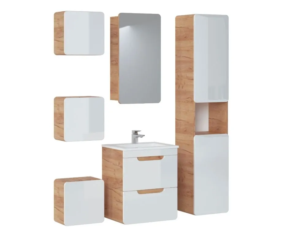 Szafka pod umywalkę ARUBA 50 cm biała połysk/dąb wisząca | MIRAT. w stylu  kolekcja ARUBA