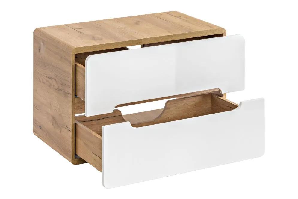 Szafka pod umywalkę nablatową ARUBA 80 cm biała połysk/dąb | MIRAT. w stylu kolekcja ARUBA
