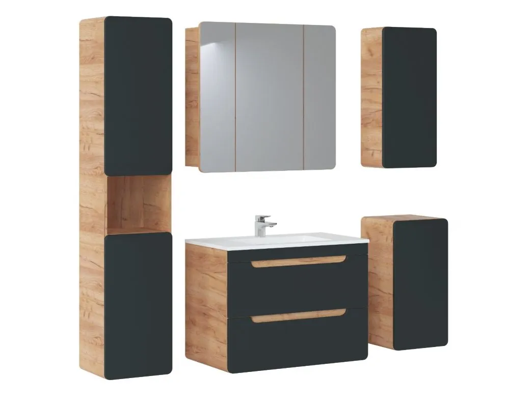 Szafka pod umywalkę ARUBA COSMOS 80 cm grafit/dąb wisząca szeroka | MIRAT. w stylu kolekcja ARUBA