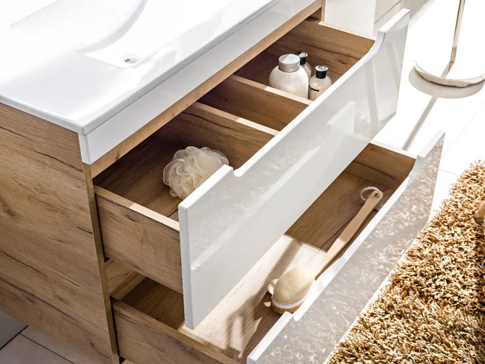 Szafka pod umywalkę ARUBA 60 cm biała/dąb wisząca | MIRAT. w stylu kolekcja ARUBA