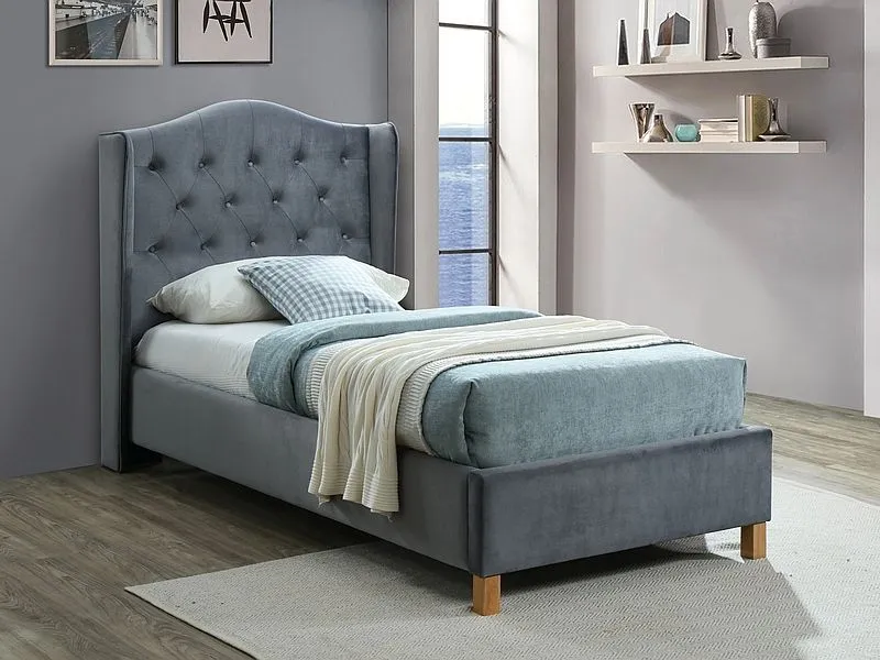 Łóżko tapicerowane ASPEN VELVET 90x200 szare w stylu glamour | MIRAT. w stylu GLAMOUR kolekcja