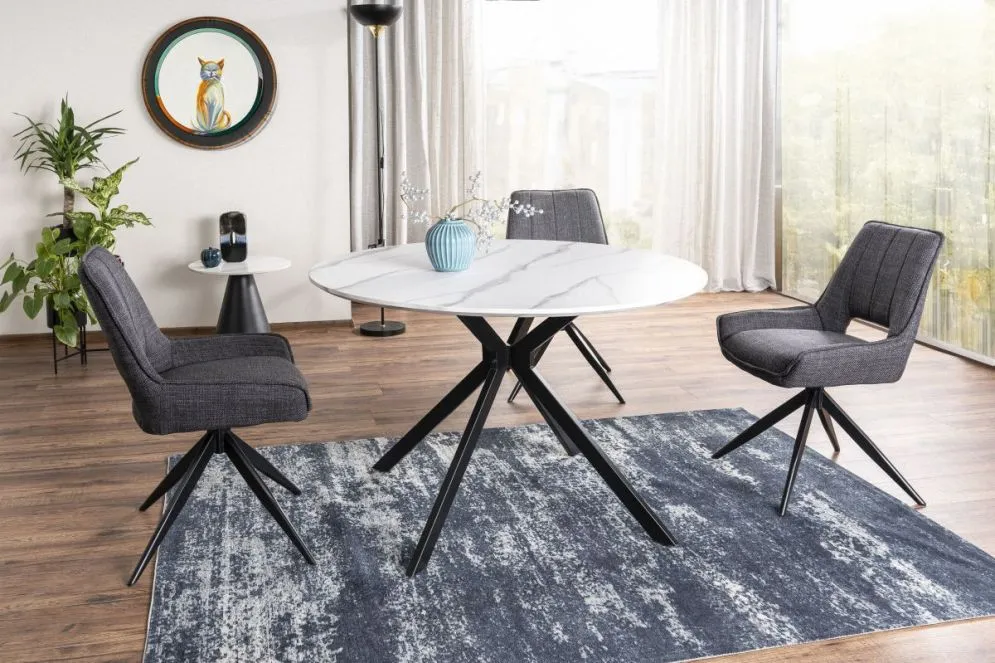 Stół okrągły ASTER 120x120 biały marmur/czarny nowoczesny I sklep meblowy MIRAT. styl GLAMOUR
