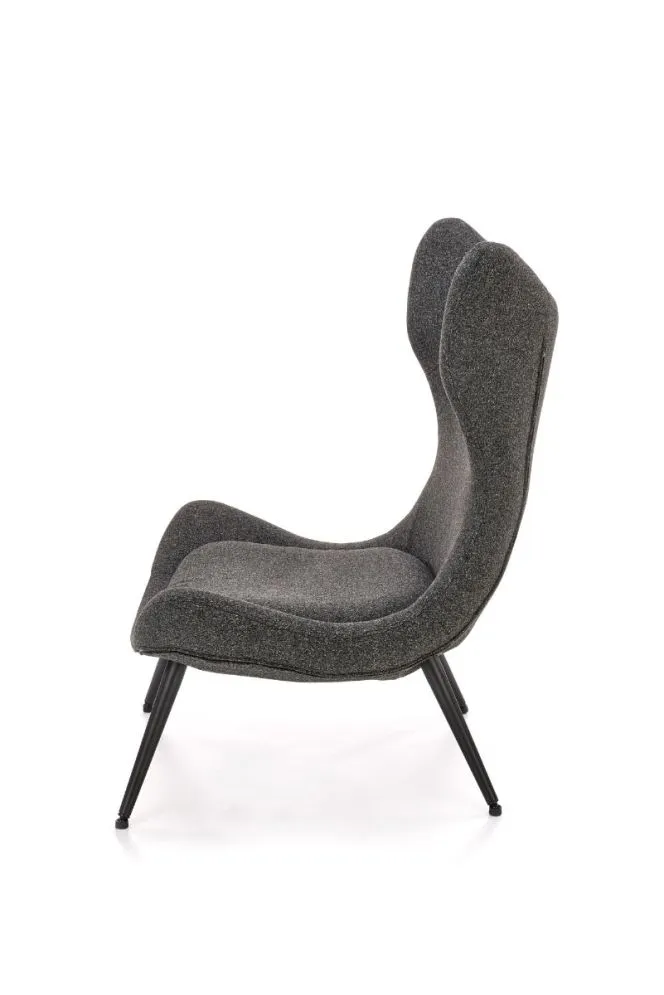 Fotel do salonu ATLANTIS antracytowy tapicerowany tkaniną na metalowych nogach | MIRAT. styl LOFT