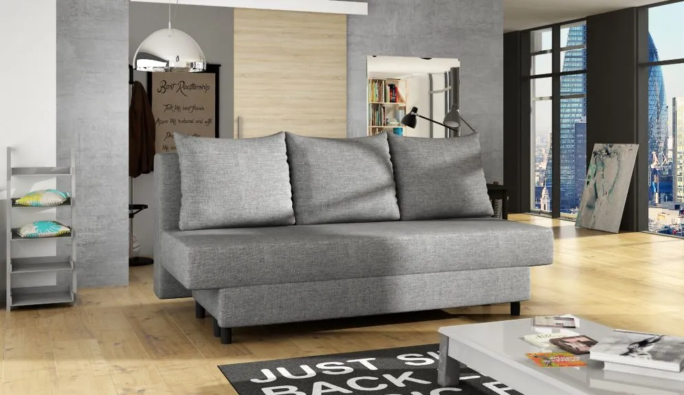 Sofa rozkładana z funkcją spania AMAZA szara z pojemnikiem na pościel | MIRAT.