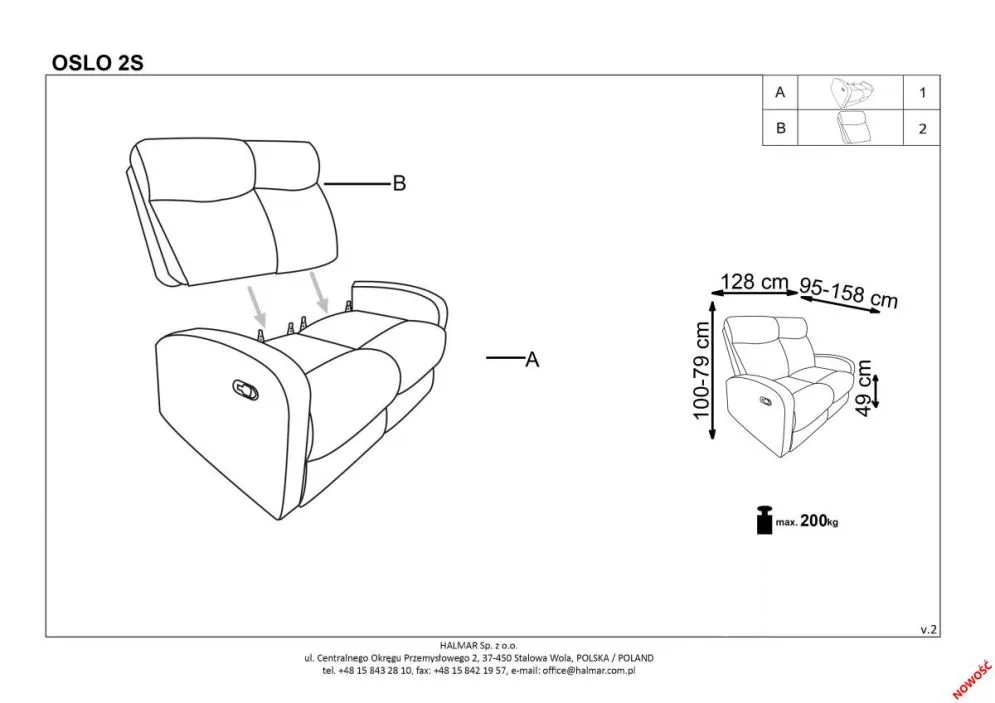 Sofa OSLO 2S szara tapicerowana do salonu | MIRAT.