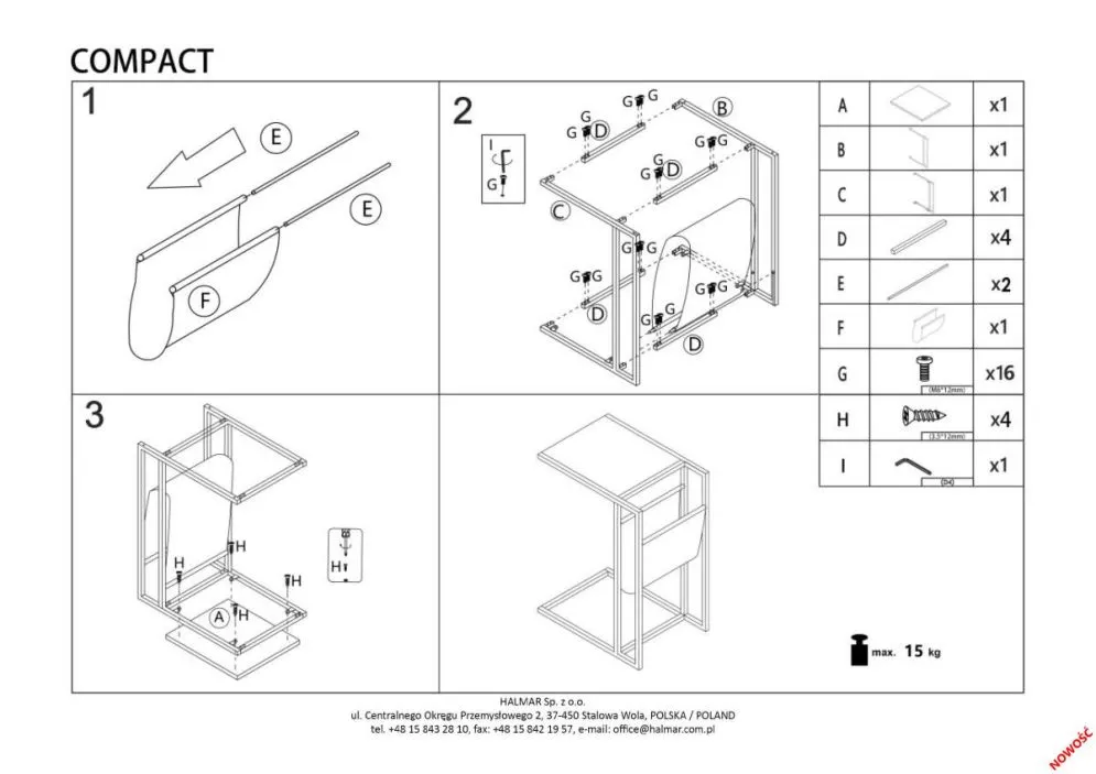 Stolik kawowy COMPACT 47x33 dąb/czarny z miejscem na gazety i książki | MIRAT. styl LOFT