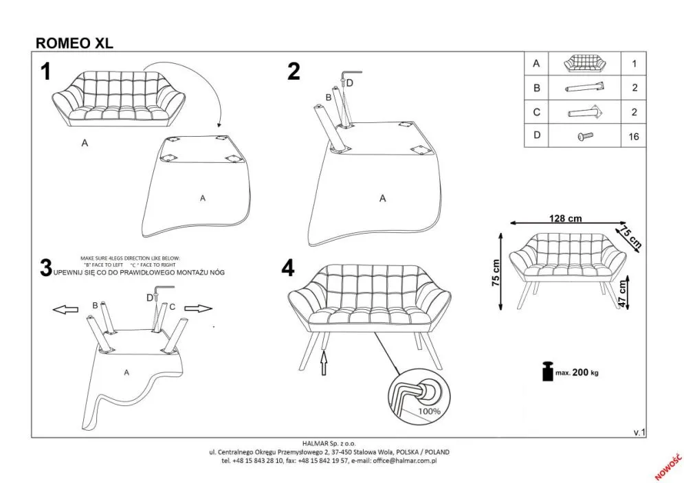 Sofa ROMEO XL szara nierozkładana firmy Halmar MIRAT.