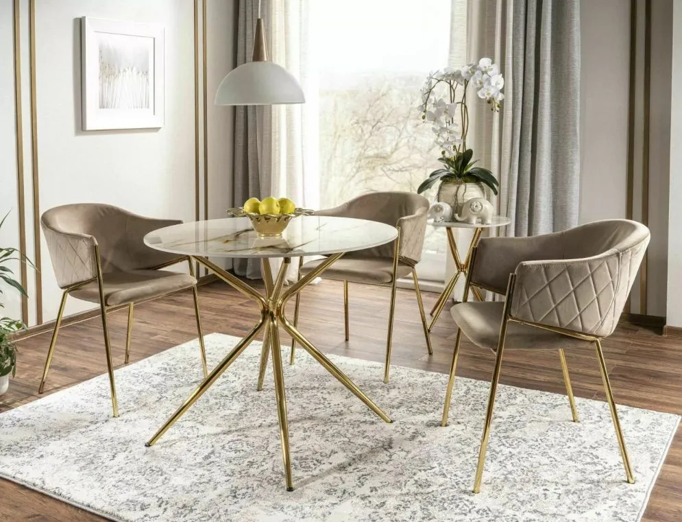 Stolik kawowy AZALIA CERAMIC 50x50 biały marmur/złoty w stylu glamour I sklep meblowy MIRAT. styl GLAMOUR