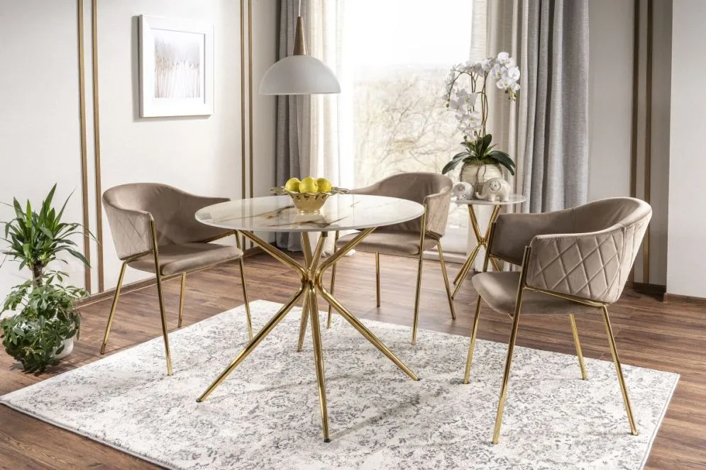 Stół okrągły AZALIA CERAMIC 90x90 biały marmur/złoty w stylu glamour I sklep meblowy MIRAT. styl GLAMOUR