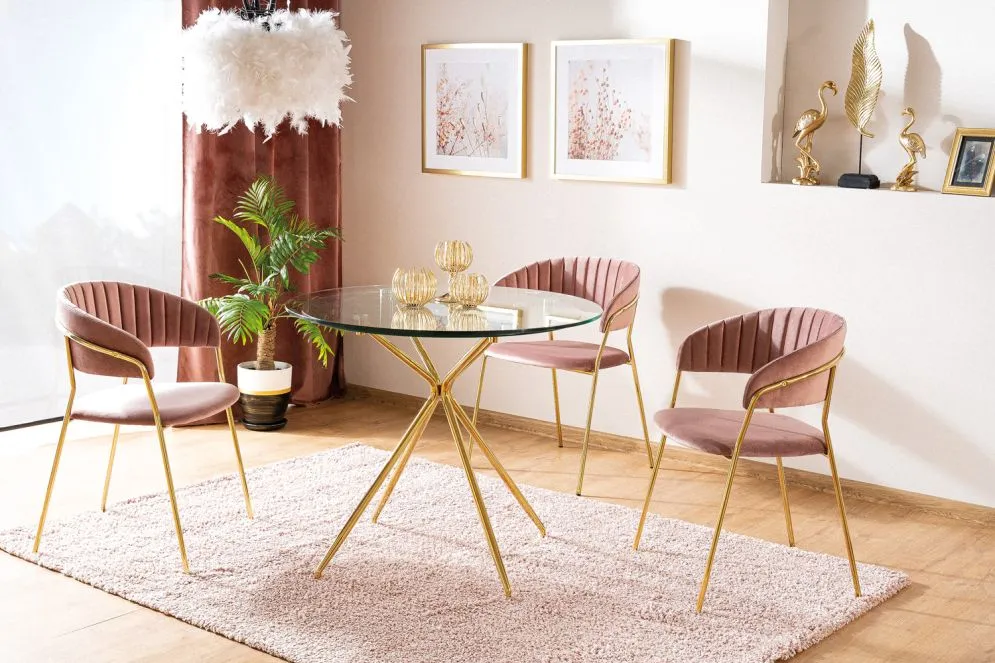 Stół okrągły AZALIA złoty w stylu glamour | MIRAT. styl GLAMOUR