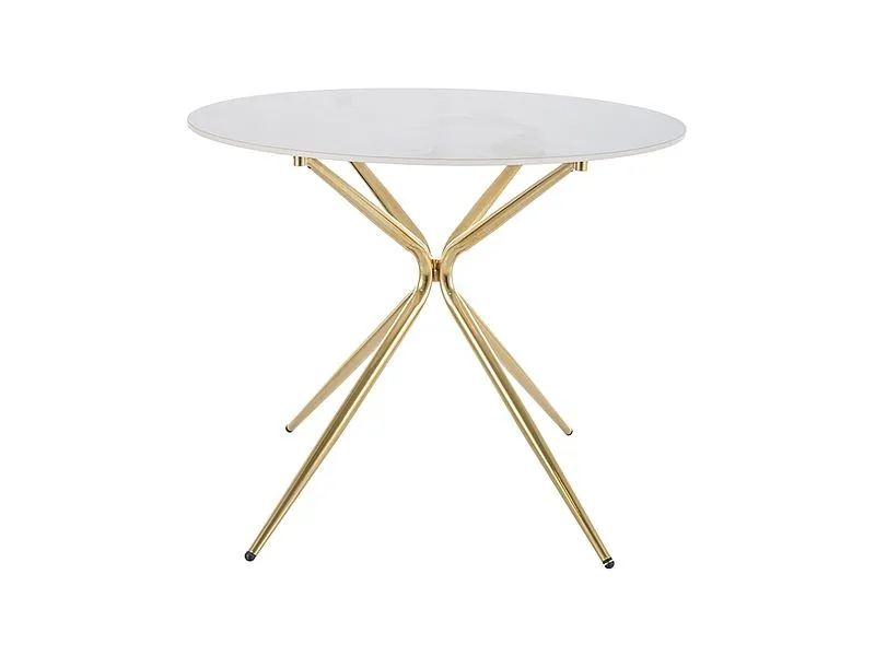 Stół okrągły AZALIA CERAMIC 90x90 biały marmur/złoty w stylu glamour I sklep meblowy MIRAT. styl GLAMOUR