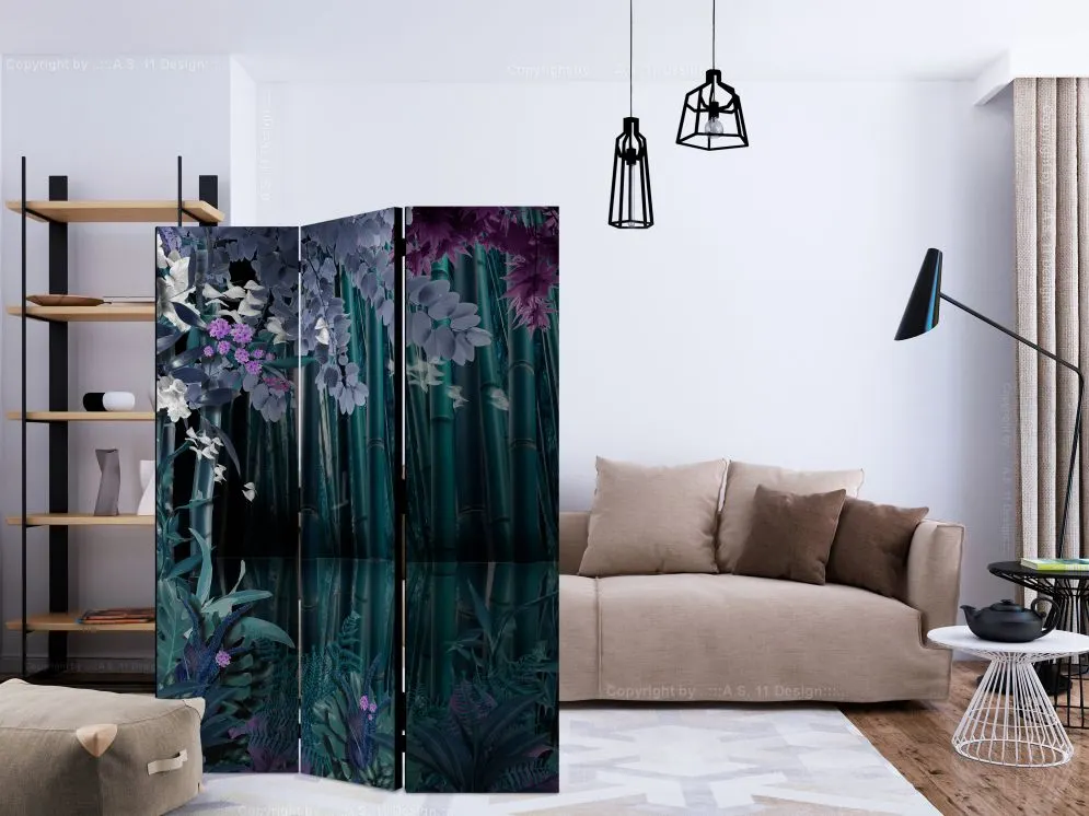 Parawan jednostronny Kwiaty 135x172 cm 3-częściowy niebieski | MIRAT.