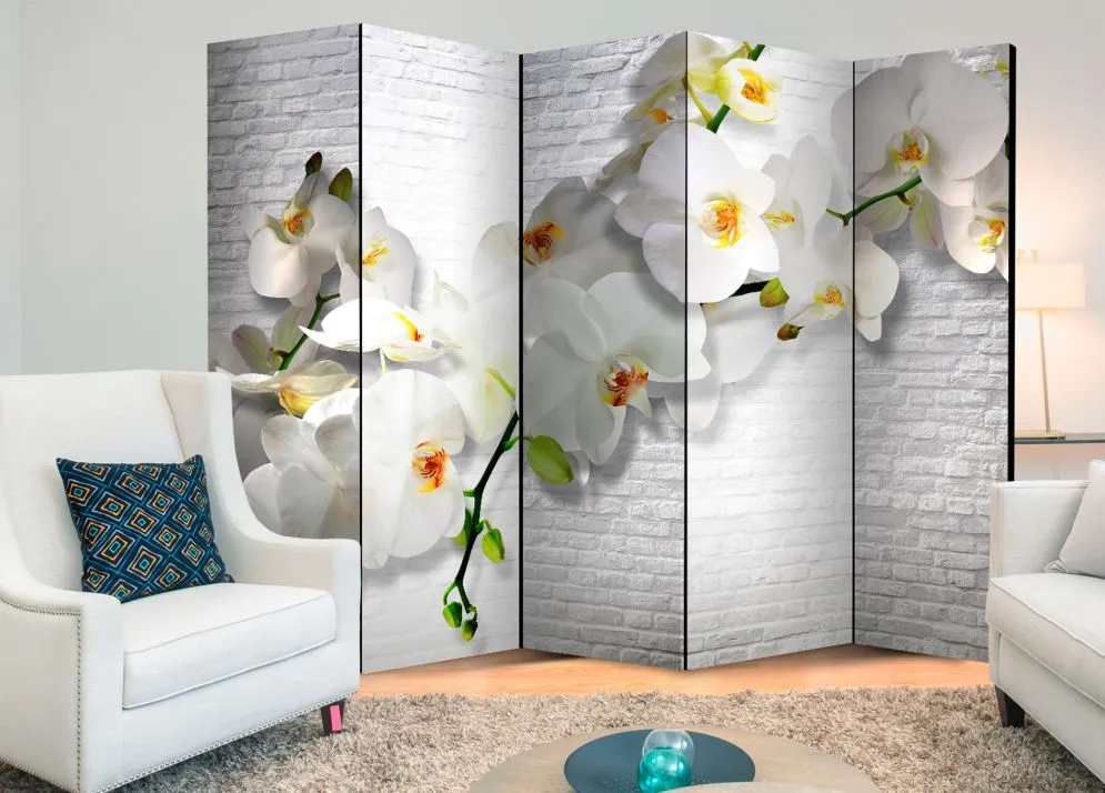 Parawan dwustronny Kwiaty 225x172 cm 5-częściowy szary | MIRAT.