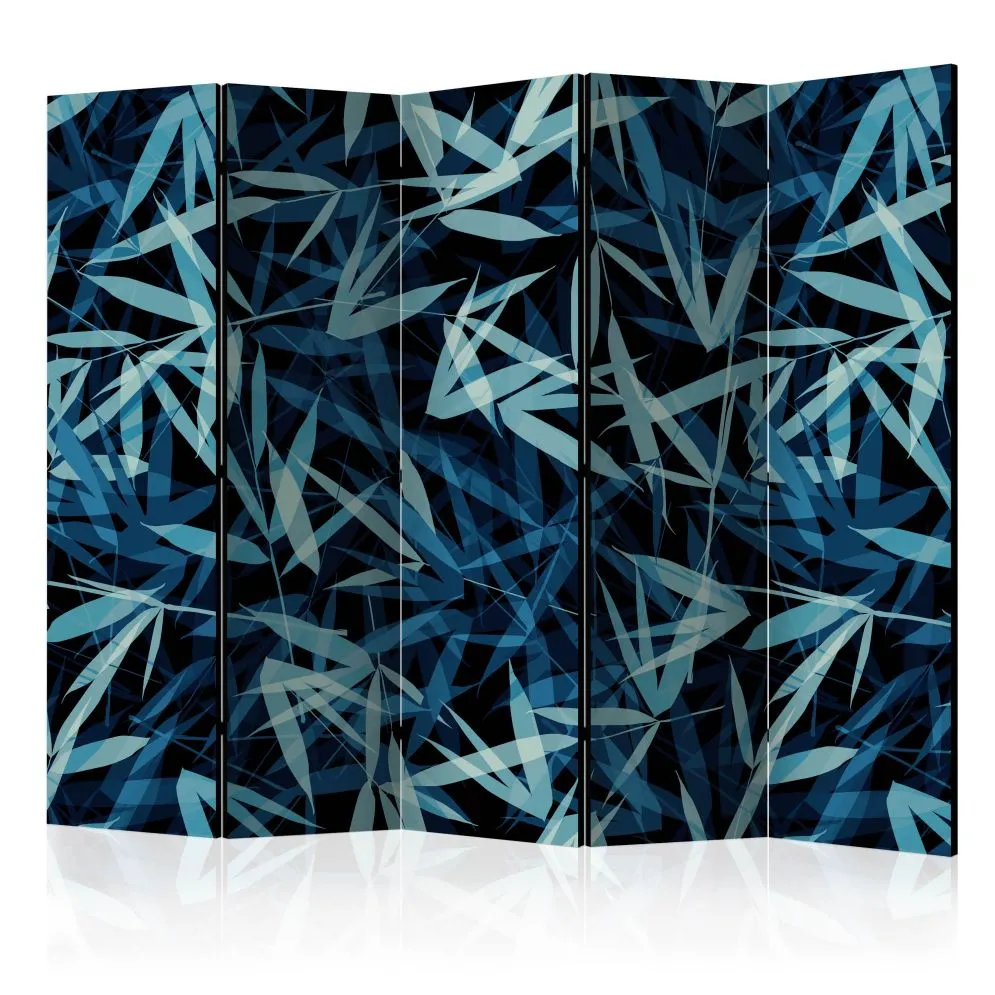 Parawan dwustronny Liście 225x172 cm 5-częściowy niebieski | MIRAT.