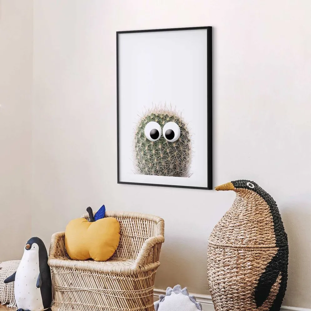 Plakat Kaktus z oczami 29,7x42 cm z ramą czarną z marginesem | MIRAT.