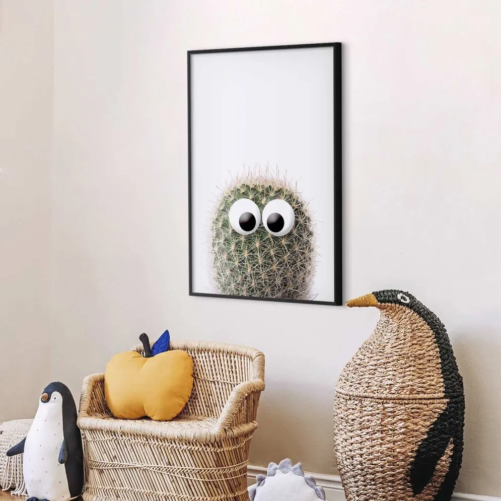Plakat Kaktus z oczami 29,7x42 cm z ramą czarną bez marginesu | MIRAT.