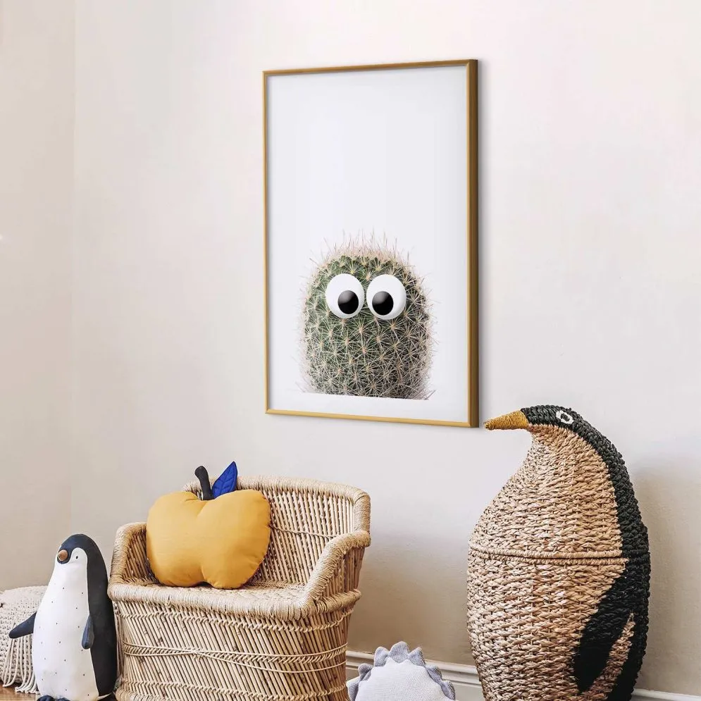 Plakat Kaktus z oczami 40x60 cm z ramą złotą z marginesem | MIRAT.