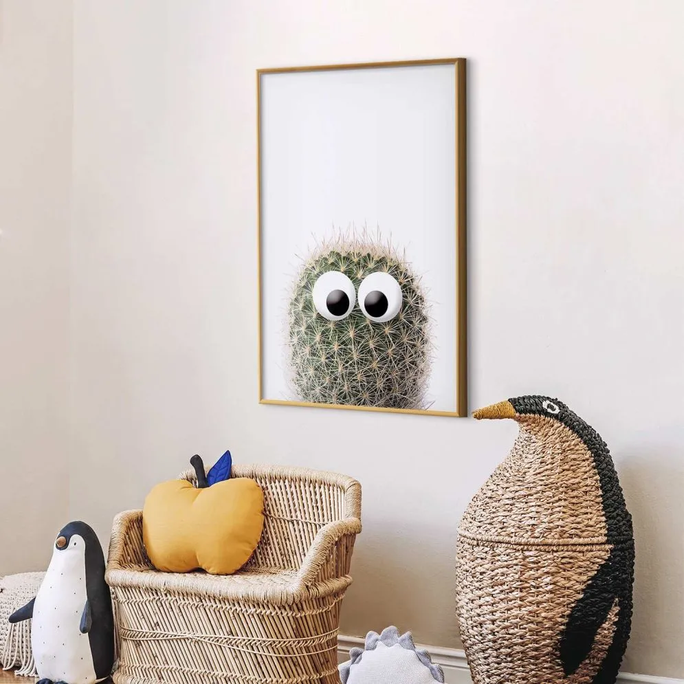 Plakat Kaktus z oczami 21x30 cm z ramą złotą bez marginesu | MIRAT.